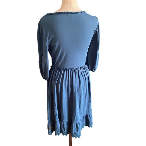 Matilda Jane Make Believe Hold The Key Teal Blue Crochet Trim Mini Dress Size M - Picture 4 of 8
